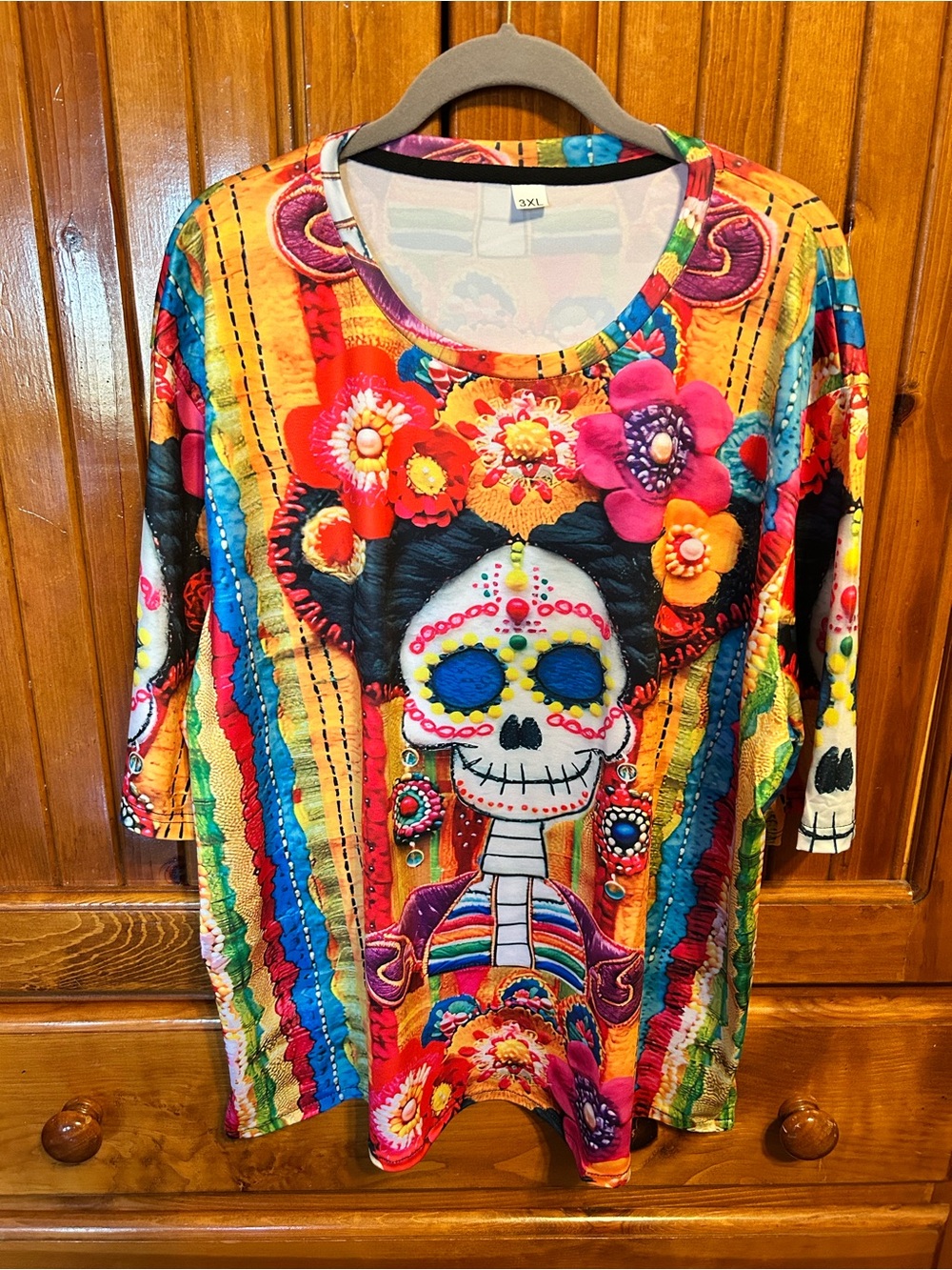 Girls' Vibrant Day of the Dead Skull Long Sleeve Tee - Multicolor